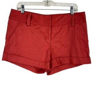 Express Linen Blend Shorts Coral 10 midi mid rise